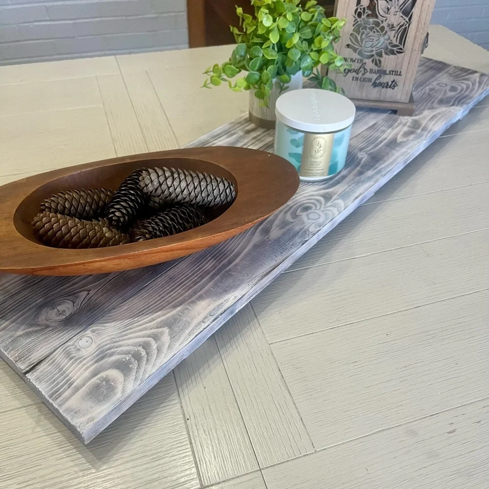 Rustic Wooden Plank Tray-Farmhouse Style Hand flamed Whitewash Finish NEW